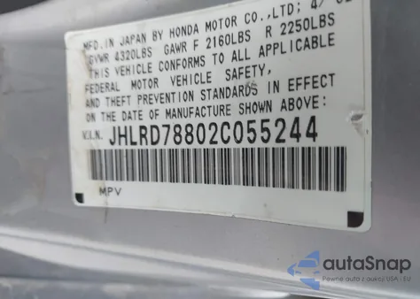 2002 Honda Cr-V Ex from USA, damaged, VIN JHLRD78802C055244